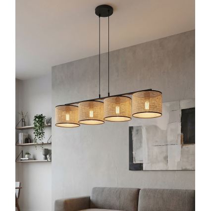 Kabel-Hängeleuchte ECO 4xE27/15W/230V beige/Rattan