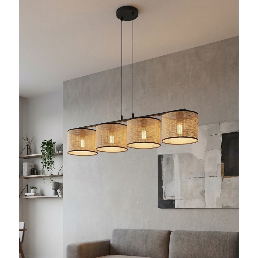 Kabel-Hängeleuchte ECO 4xE27/15W/230V beige/Rattan
