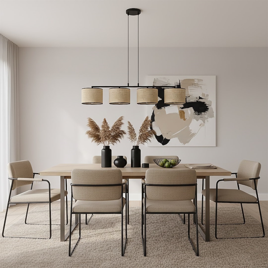 Kabel-Hängeleuchte ECO 4xE27/15W/230V beige/Rattan