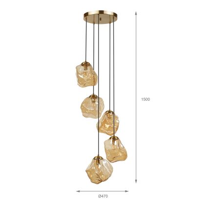 Kabel-Pendelleuchte CRISTAL 5xE14/15W/230V Messing/rauchbeige