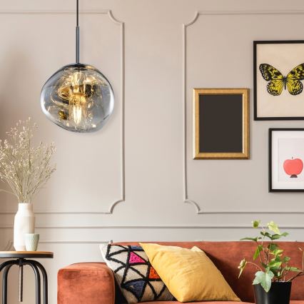 Kabel-Pendelleuchte CRUMPLED, 1xE27/24W/230V, Ø 18 cm, rauchgrau