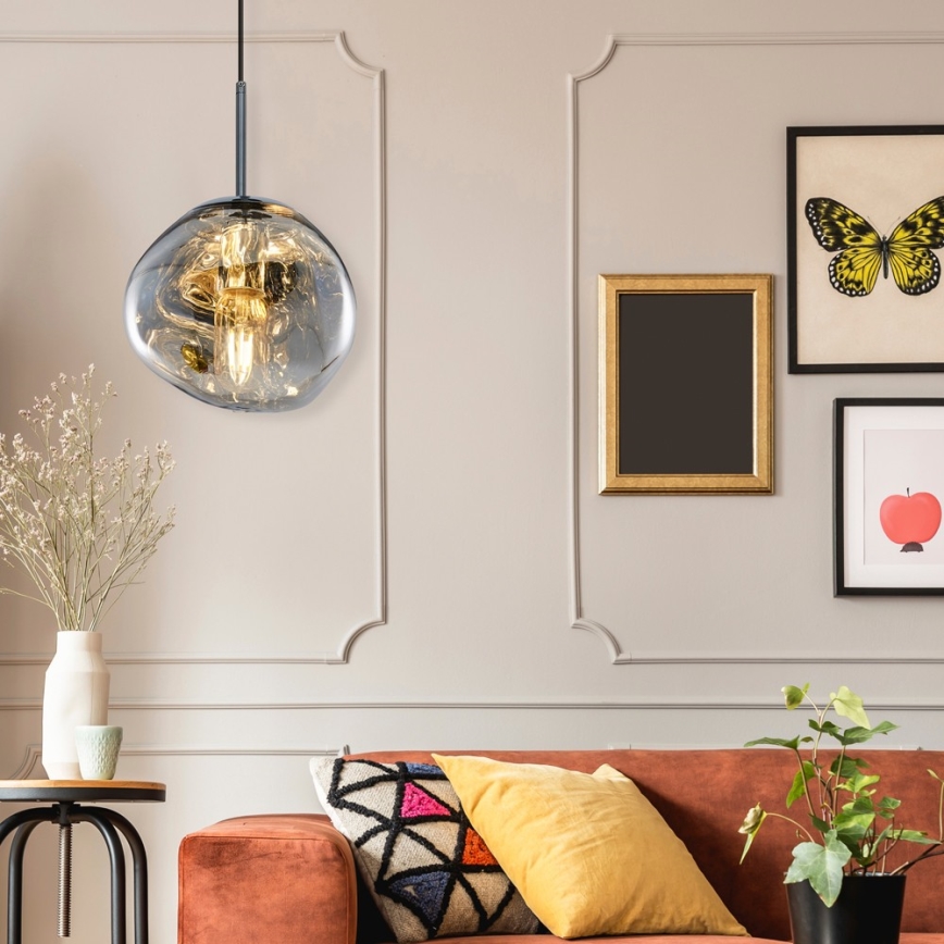 Kabel-Pendelleuchte CRUMPLED, 1xE27/24W/230V, Ø 18 cm, rauchgrau