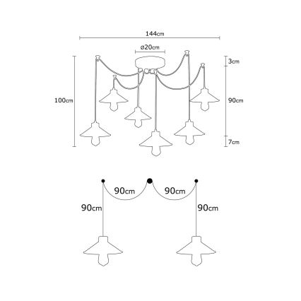 Kabel-Pendelleuchte MANAVGAT 6xE27/40W/230V – Spider-Design, mehrfarbig