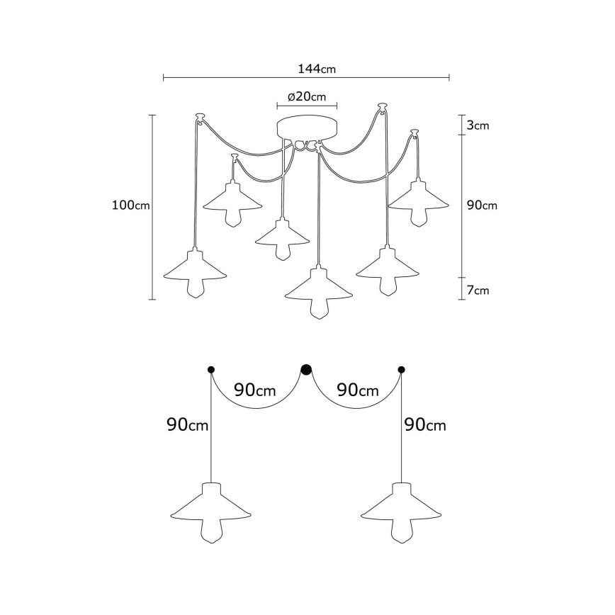 Kabel-Pendelleuchte MANAVGAT 6xE27/40W/230V – Spider-Design, mehrfarbig