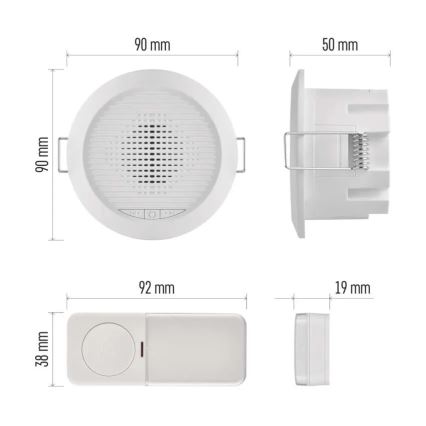 Kabellose Einbau-Türklingel 230V + 1xCR2032 weiß
