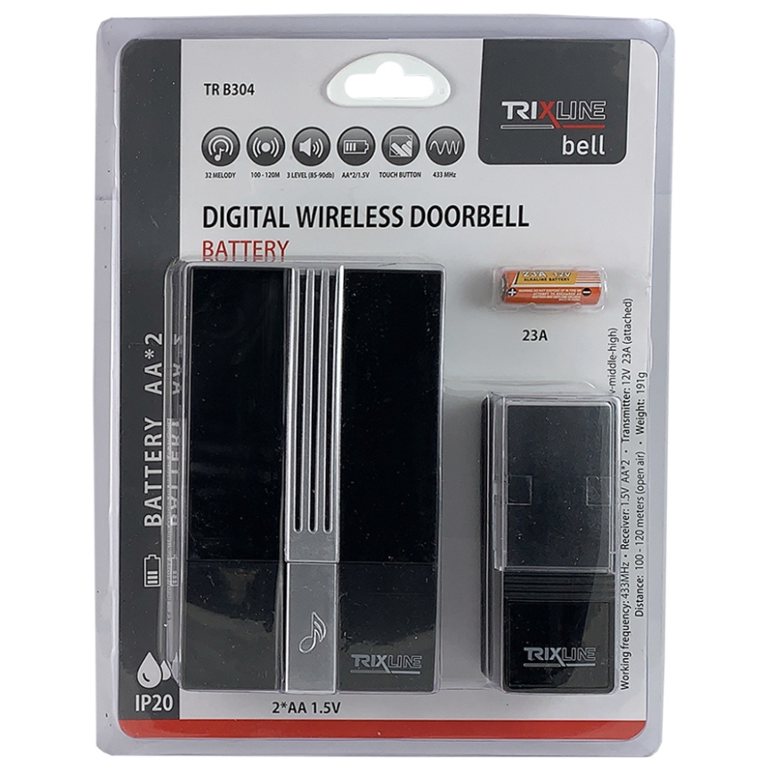 Kabellose Türklingel BELL 1x23A + 2xAA schwarz