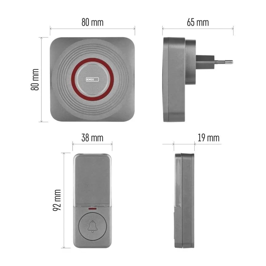 Kabellose Steckdosen-Türklingel GoSmart 230V + 1xCR2032, grau, Wi-Fi