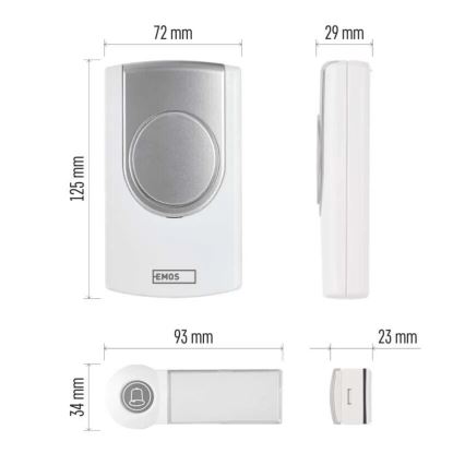 Kabellose Türklingel 3xAA/1xCR2032 IP44 weiß/silbern