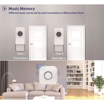 Kabellose Türklingel 3xAAA/1xA23 IP55 weiß