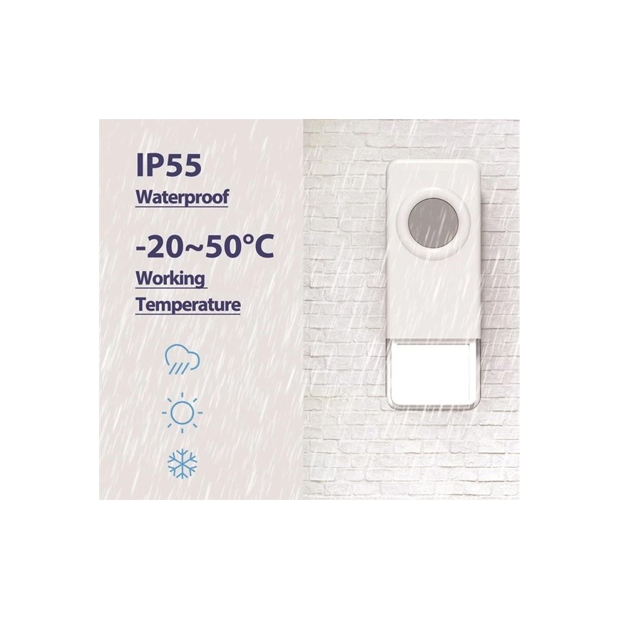 Kabellose Türklingel 3xAAA/1xA23 IP55 weiß