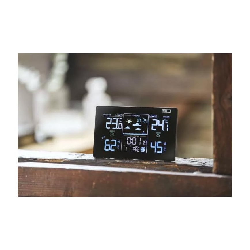 Kabellose Wetterstation mit Wecker 5V/3xAAA + 2xAAA schwarz