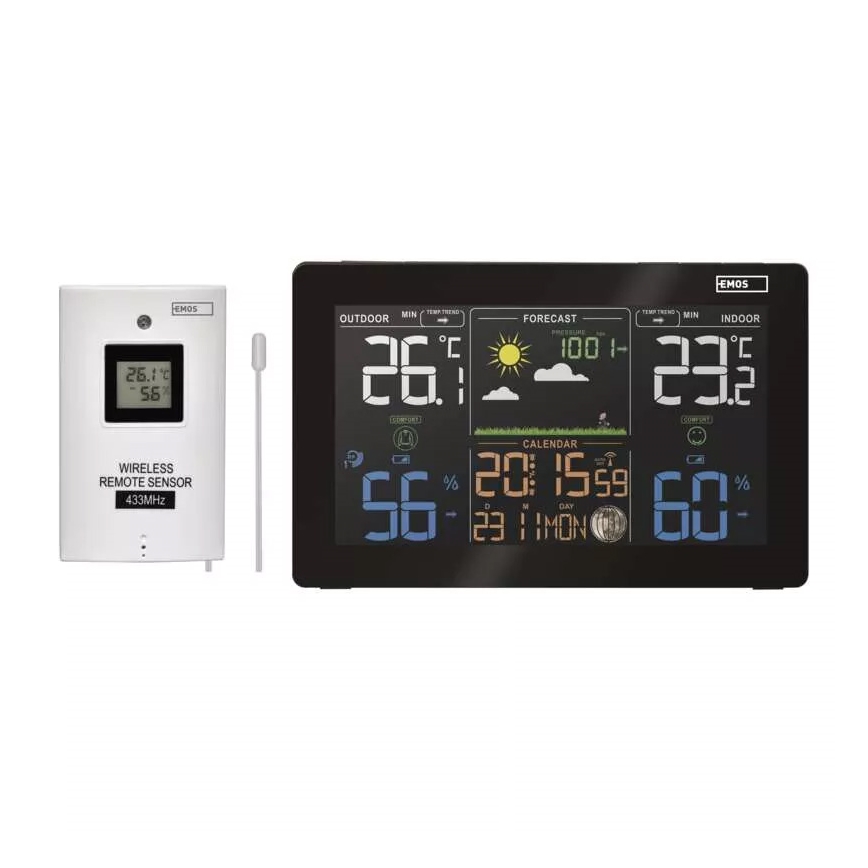 Kabellose Wetterstation mit Wecker 5V/3xAAA + 2xAAA schwarz