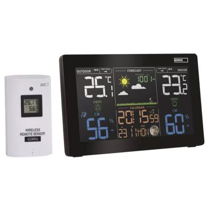 Kabellose Wetterstation mit Wecker 5V/3xAAA + 2xAAA schwarz