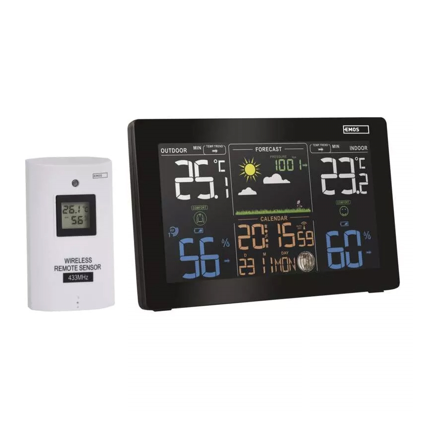 Kabellose Wetterstation mit Wecker 5V/3xAAA + 2xAAA schwarz