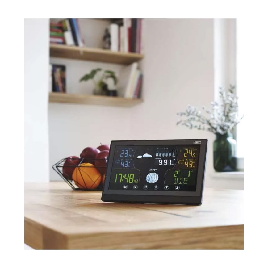 Kabellose Wetterstation mit Wecker 3xAAA/5V + 2xAAA schwarz