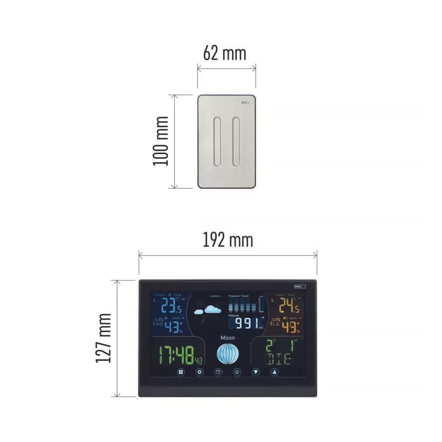 Kabellose Wetterstation mit Wecker 3xAAA/5V + 2xAAA schwarz