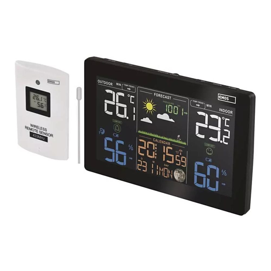 Kabellose Wetterstation mit Wecker 5V/3xAAA + 2xAAA schwarz