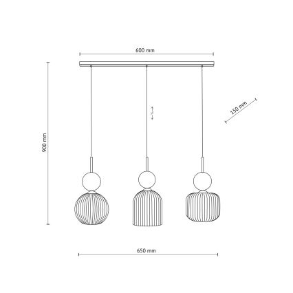 Kabelpendelleuchte SOPHIA 3x E14/10W/230V, schwarz/grün/rauchiges Beige