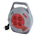Kabeltrommel mit 4 Steckdosen, 10 m, grau/rot