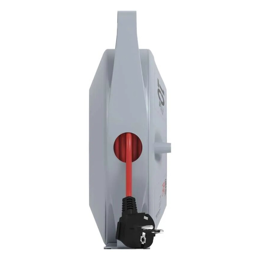 Kabeltrommel mit 4 Steckdosen, 10 m, grau/rot