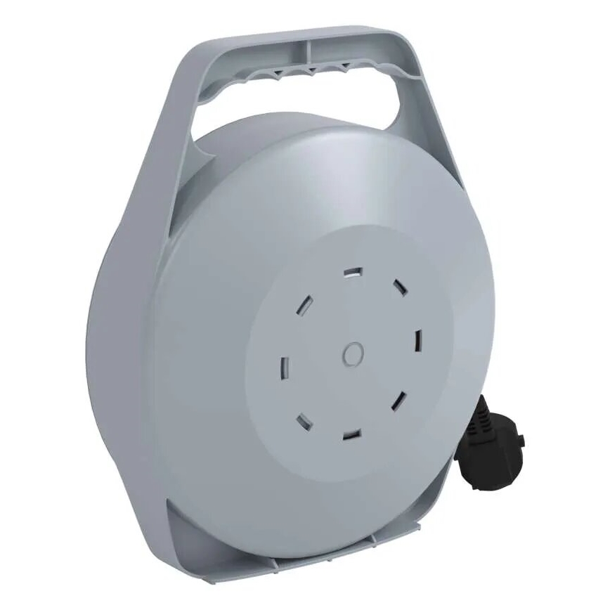 Kabeltrommel mit 4 Steckdosen, 10 m, grau/rot