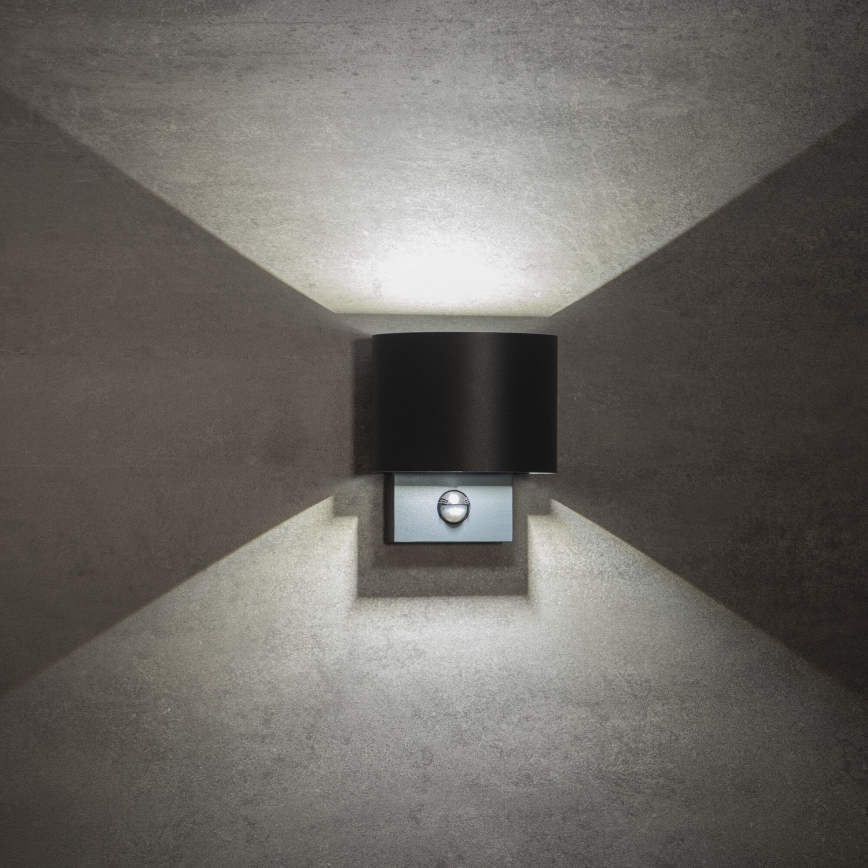 REKA LED-Außenwandleuchte mit Bewegungs- und Dämmerungssensor, LED/7W/230V, IP54, anthrazit, rund