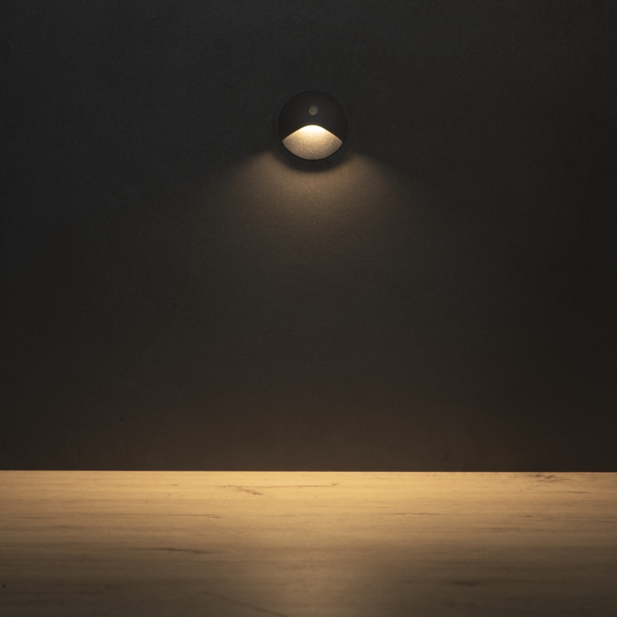 LED-Treppenleuchte mit Bewegungs- und Dämmerungssensor EXIN LED/2,5W/230V 3000K IP65 anthrazit rund