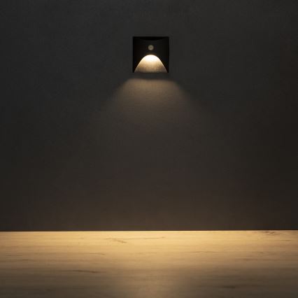 LED-Treppenleuchte mit Bewegungs- und Dämmerungssensor EXIN LED/2,5W/230V 3000K IP65, schwarz, eckig