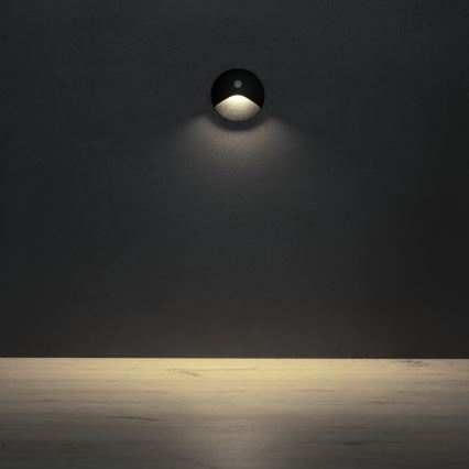 LED Treppenleuchte mit Bewegungs- und Dämmerungssensor EXIN LED/2,5W/230V 4000K IP65 schwarz rund