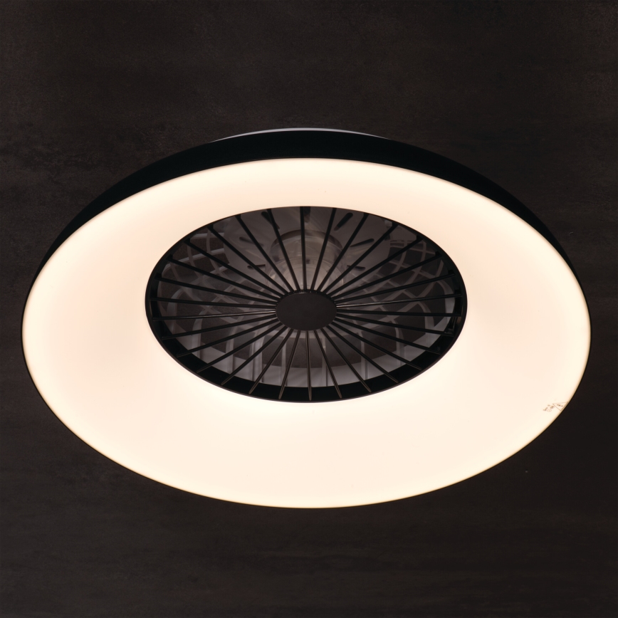 Dimmbares RGBW-LED-Deckenlicht mit Ventilator PLAVE PAN LED/48W/230V 3000-6500K Ø 60 cm schwarz + Fernbedienung