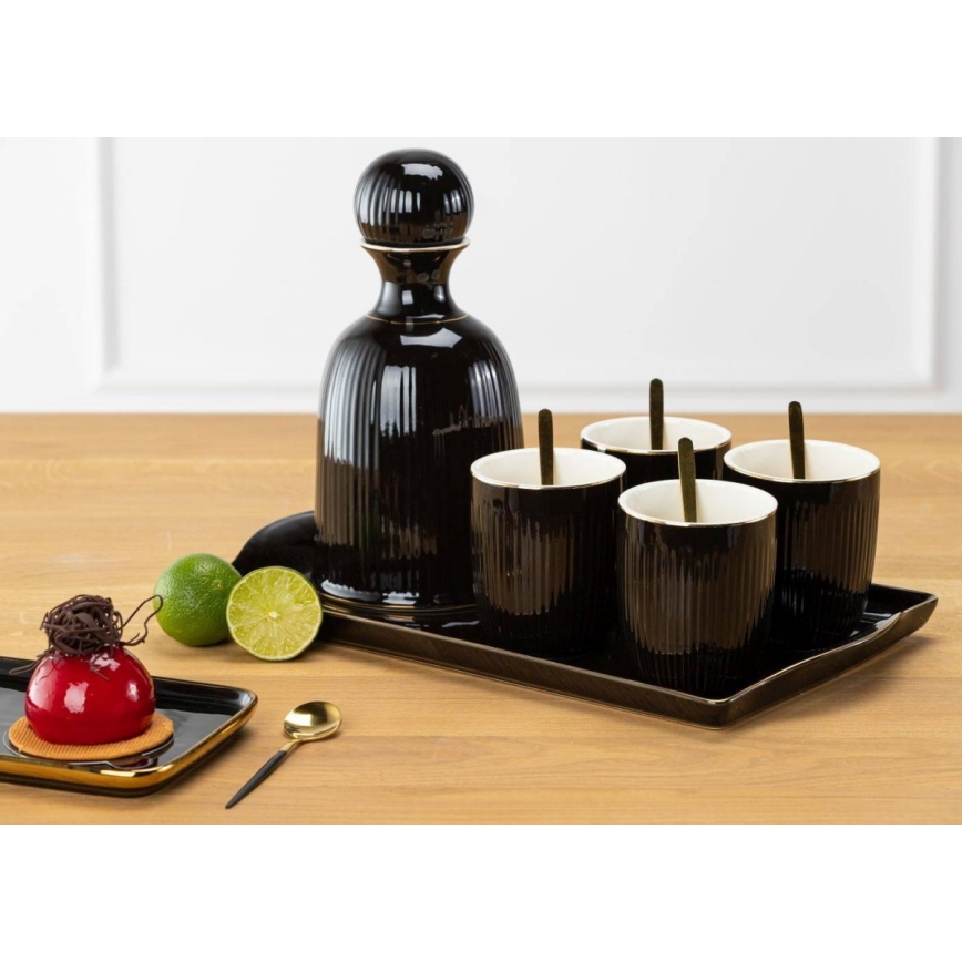 Keramik-Tassenset mit Karaffe und Tablett KENDI schwarz