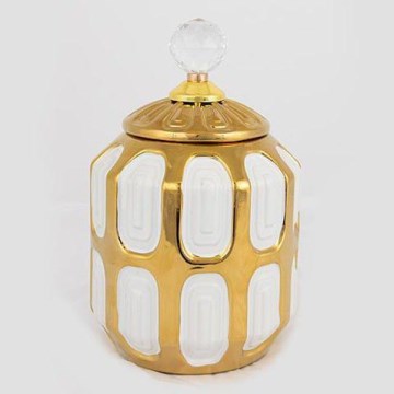 Keramik-Vase 18,2x15 cm golden/weiß