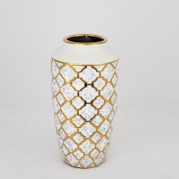 Keramik-Vase 25x13 cm golden/weiß