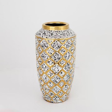 Keramik-Vase 25x13 cm weiß/golden/schwarz