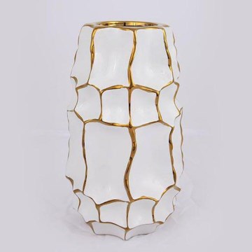 Keramik-Vase 25x14,5 cm golden/weiß