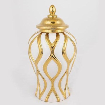 Keramik-Vase 30,6x16,2 cm golden/weiß