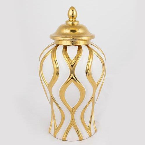 Keramik-Vase 30,6x16,2 cm golden/weiß