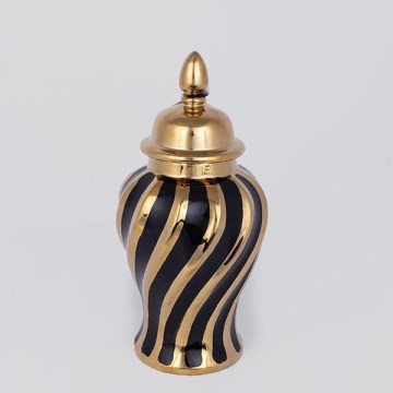 Keramik-Vase 30x14,8 cm golden/schwarz