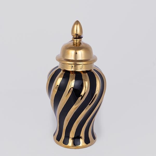 Keramik-Vase 30x14,8 cm golden/schwarz