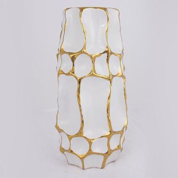 Keramik-Vase 31,5x15,5 cm golden/weiß