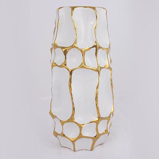 Keramik-Vase 31,5x15,5 cm golden/weiß