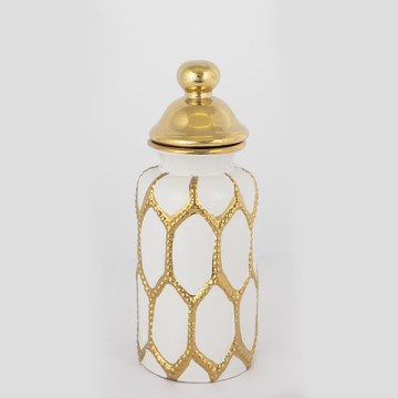 Keramik-Vase 31x12,5 cm golden/weiß
