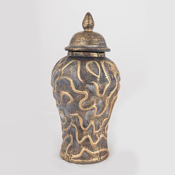 Keramik-Vase 33,5x16 cm golden/grau