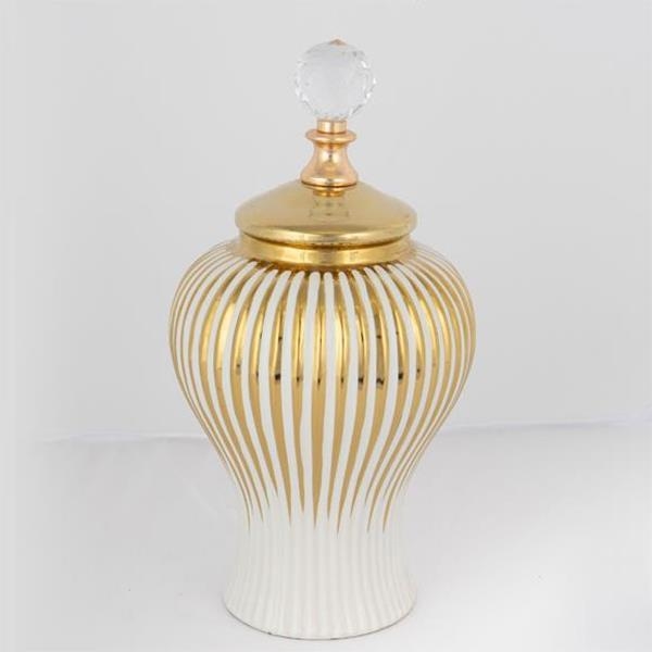 Keramik-Vase 35x17,5 cm golden/weiß