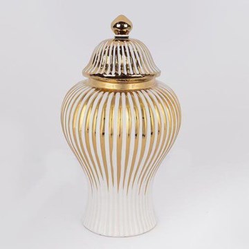 Keramik-Vase 35x18,5 cm golden/weiß