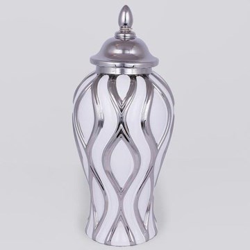 Keramik-Vase 35x18,5 cm silbern/weiß