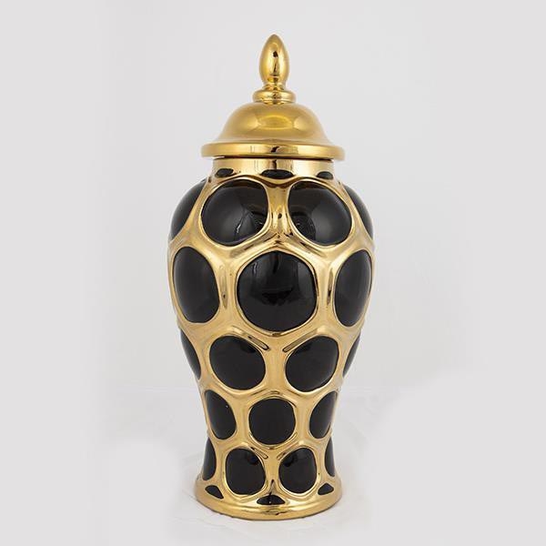 Keramik-Vase 40x17,7 cm golden/schwarz