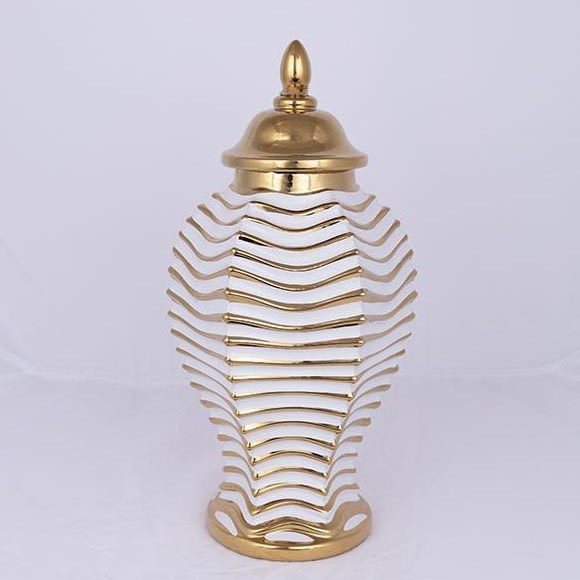 Keramik-Vase 42,2x21,1 cm golden/weiß