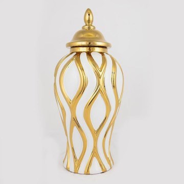 Keramik-Vase 42,6x18,8 cm golden/weiß
