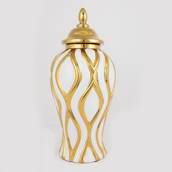 Keramik-Vase 42,6x18,8 cm golden/weiß
